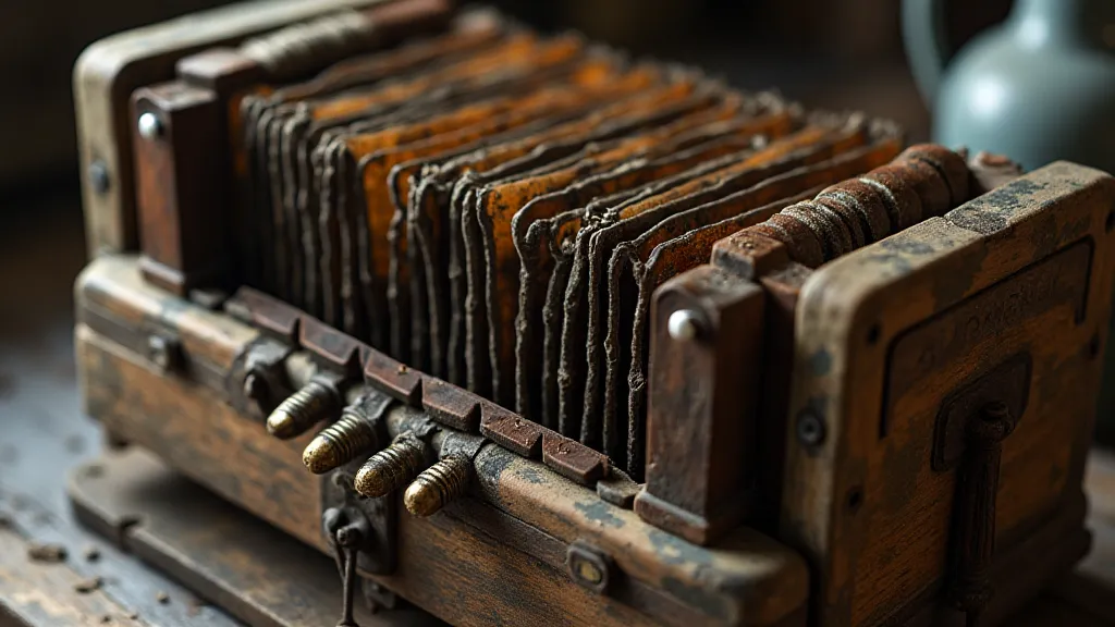 Antique accordion in a workshop