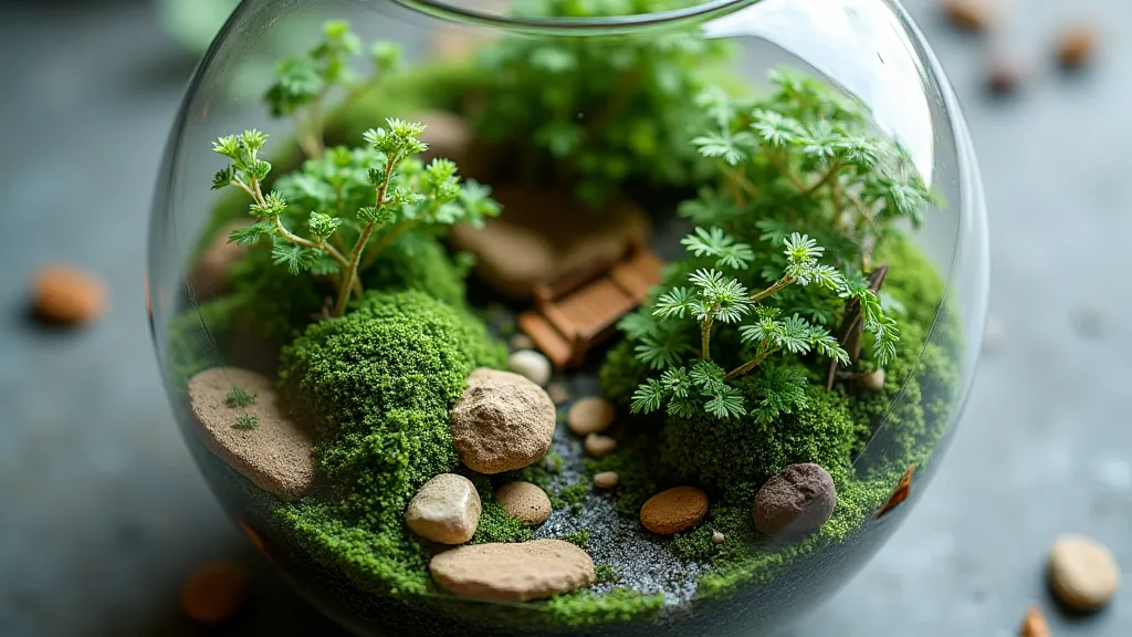 A completed miniature forest terrarium.