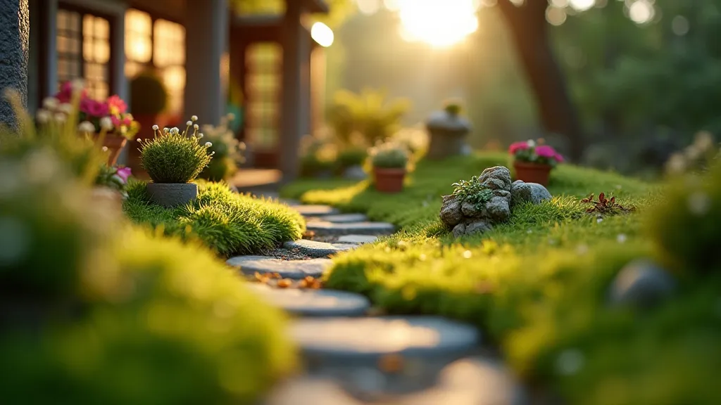 Dollhouse garden scene closeup