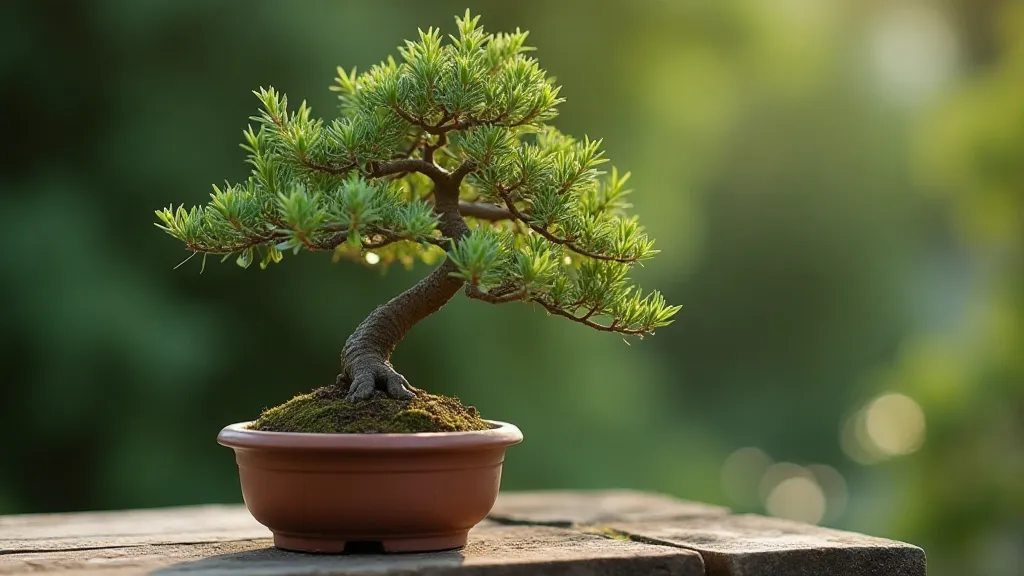 Miniature bonsai in antique pot
