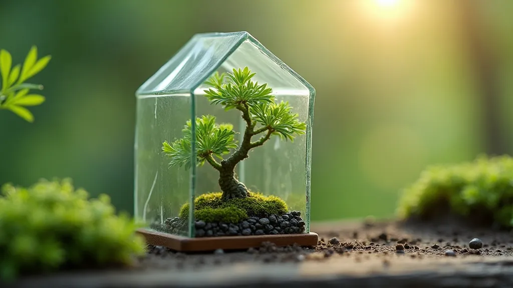 Miniature bonsai within a greenhouse