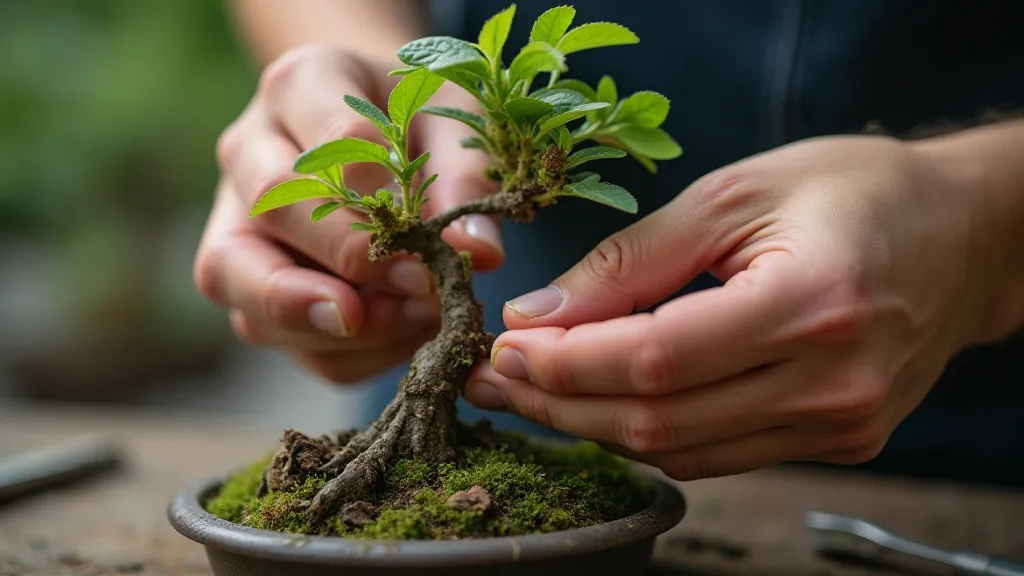 Shaping a miniature bonsai tree