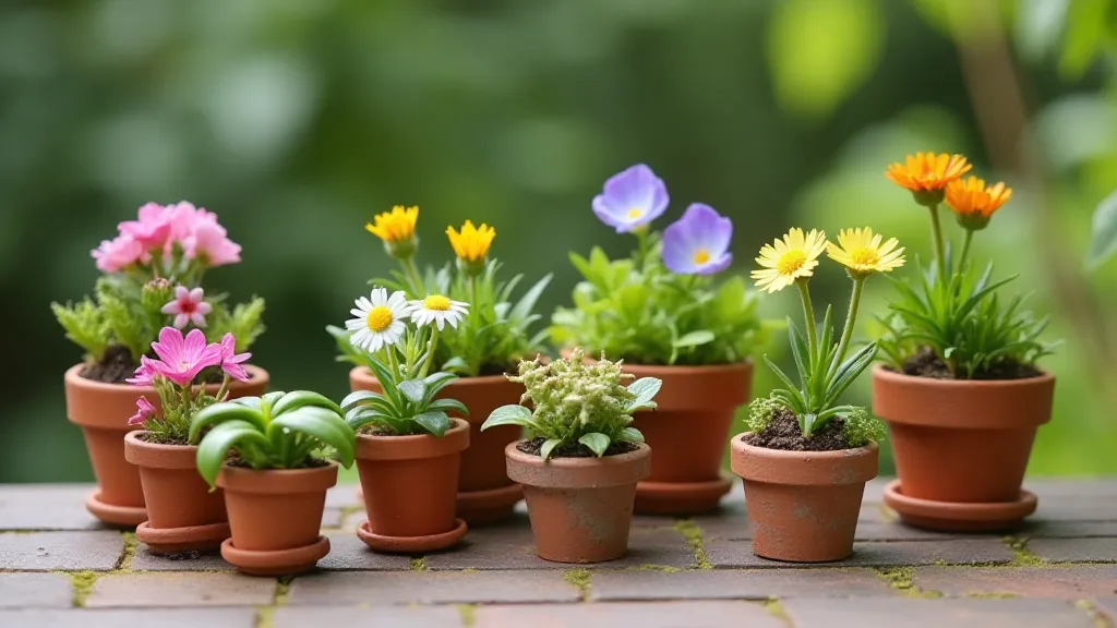 Miniature flower pots collection