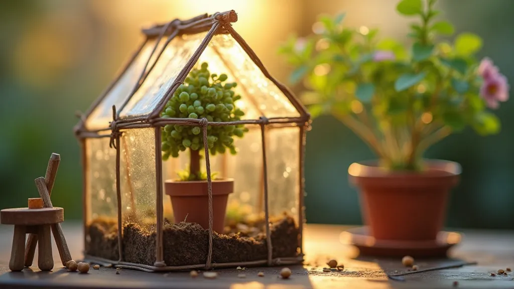Miniature greenhouse with bonsai tree