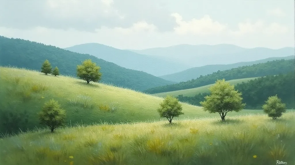 Miniature landscape painting of a hillside scene