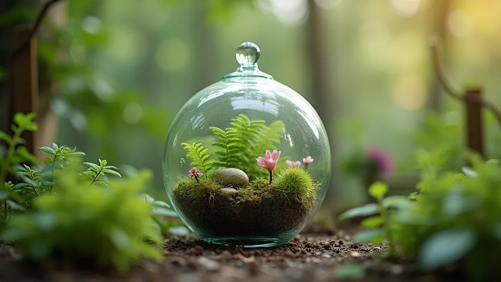 Miniature terrarium in a dollhouse garden