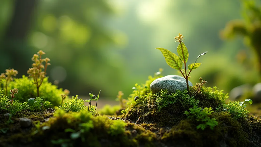 Miniature terrarium with various moss types