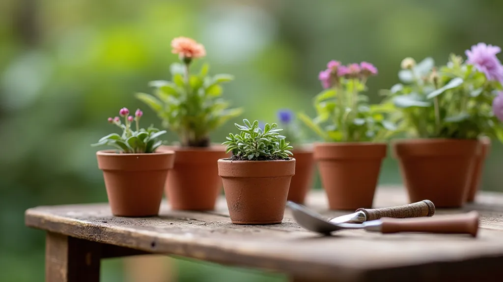 Collection of scale model flower pots