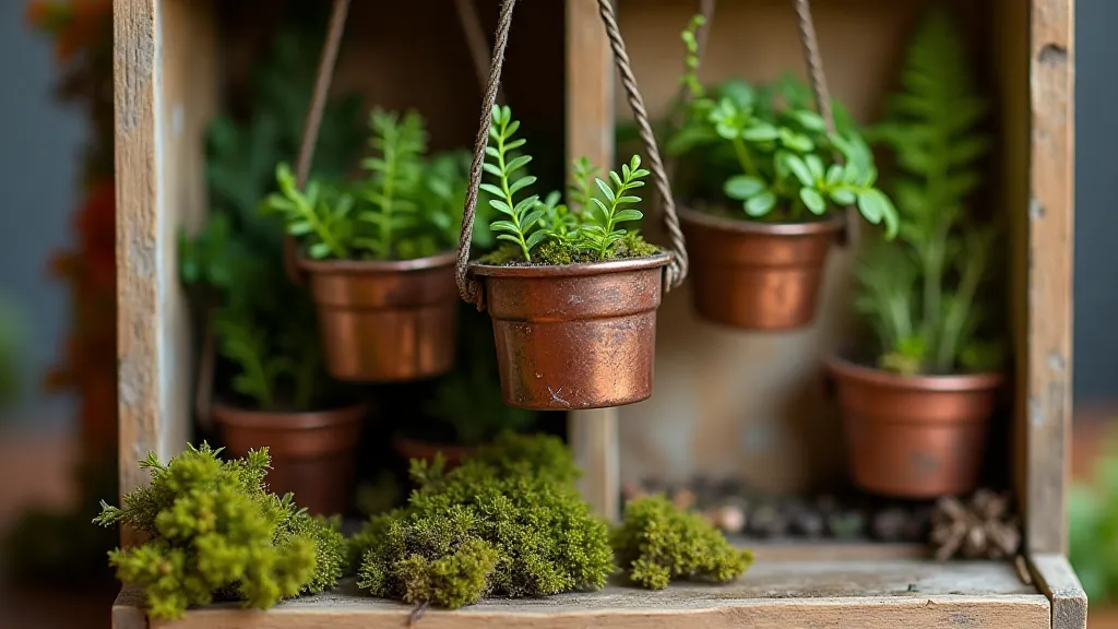 Miniature vertical garden in a dollhouse
